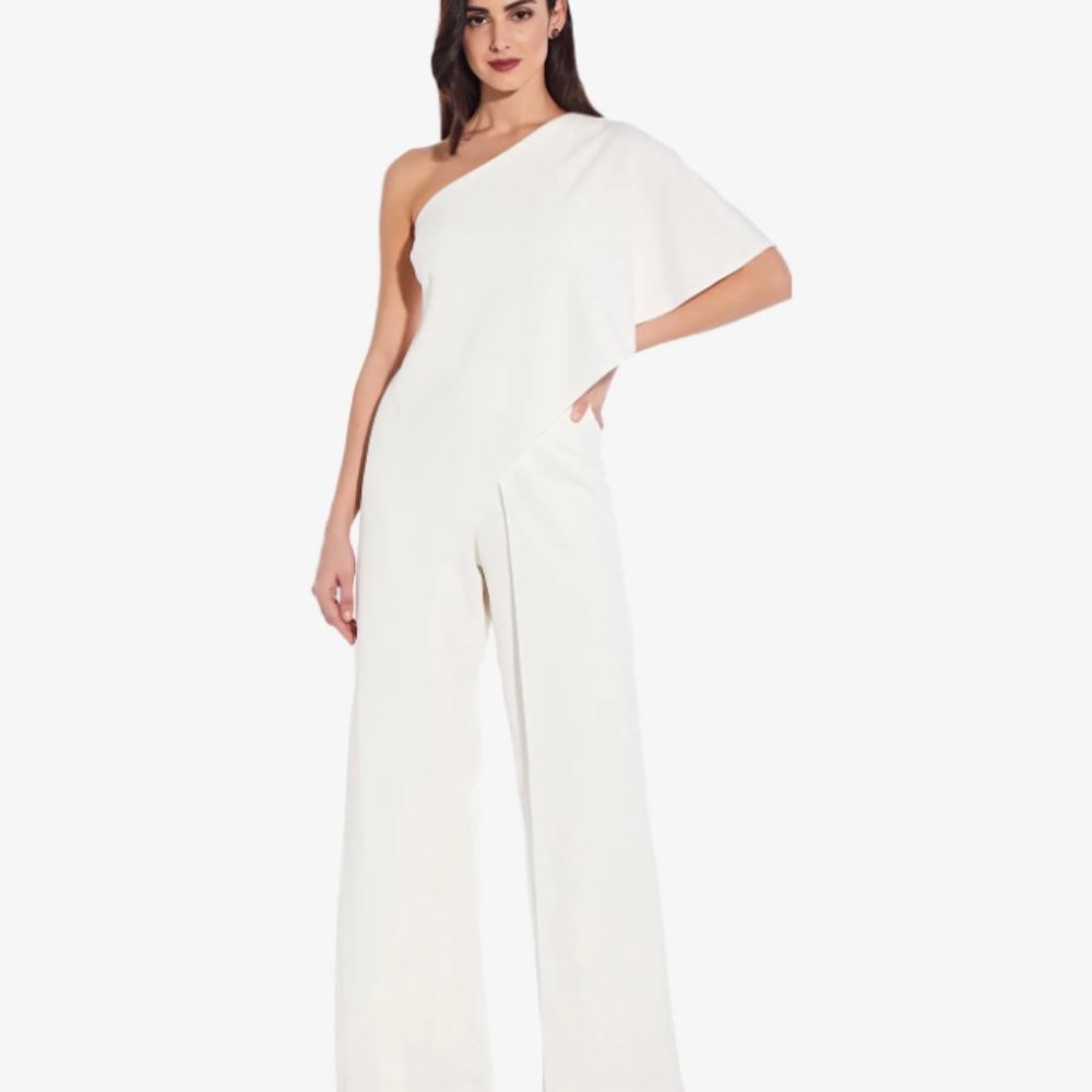 Adrianna Papell Flutter One Shoulder Jumpsuit in Ivory Sz 12 NWT - Picture 3 of 8